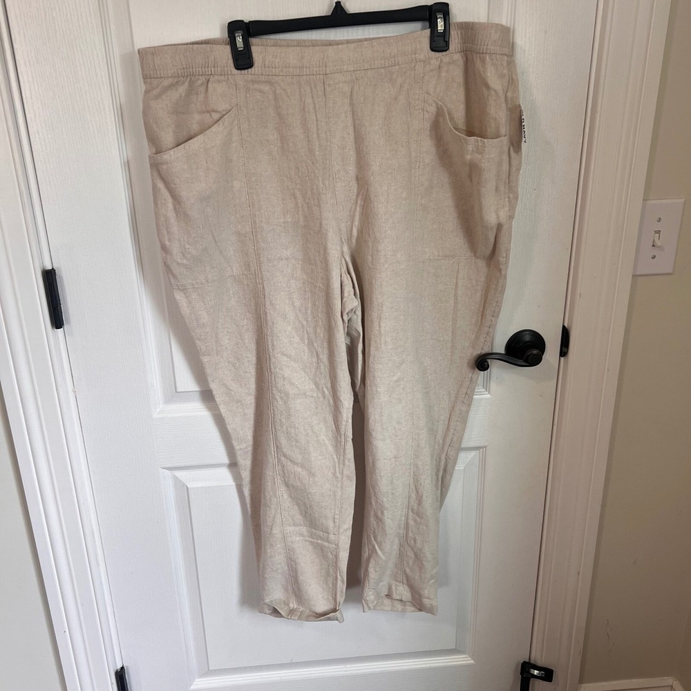 Old Navy Linen Blend Pants Elastic Waist Casual Trousers Beige Size‎ XL NWT